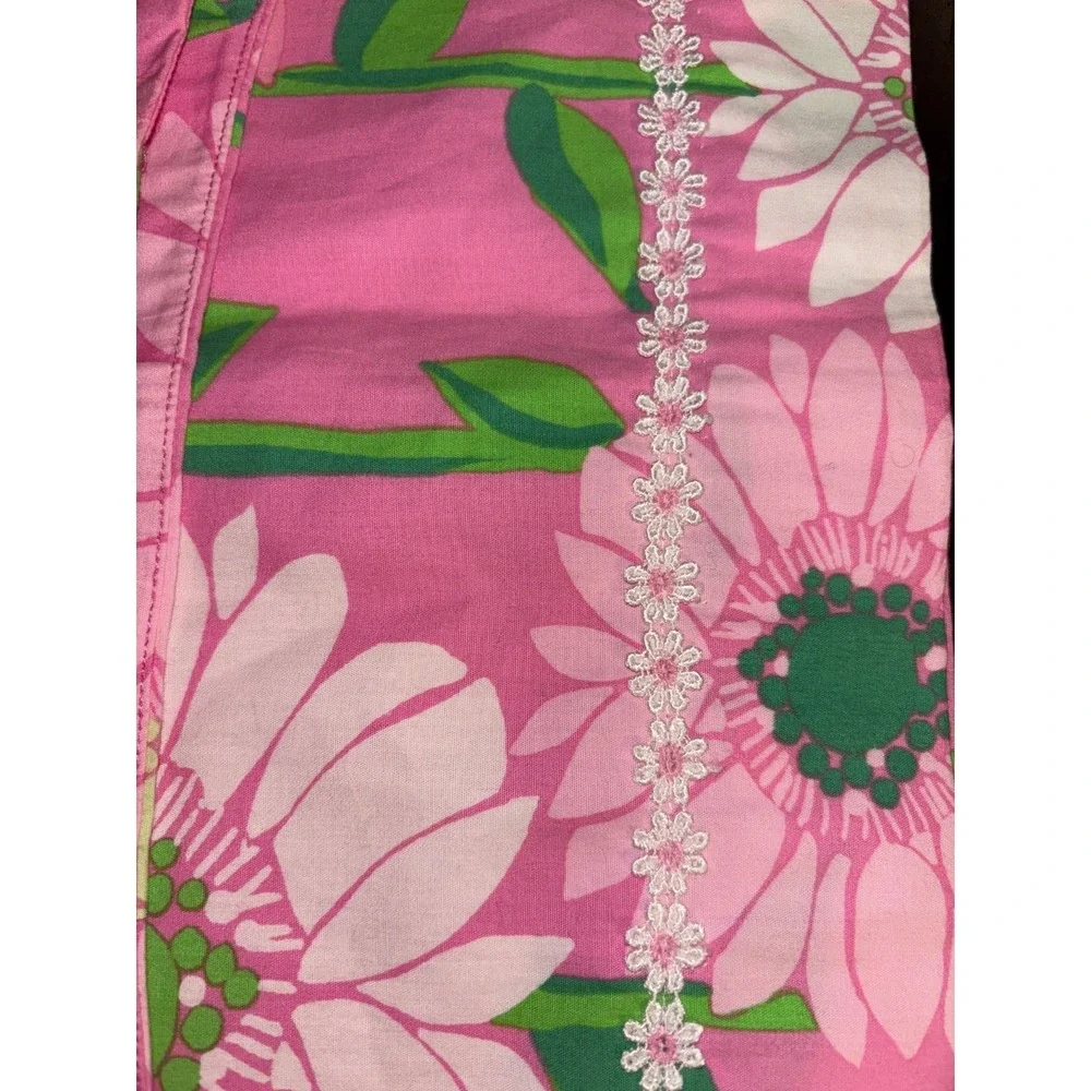Lilly Pulitzer Pink Floral Sunflower‎ Mini Skirt Lace Trim A-Line Womens
